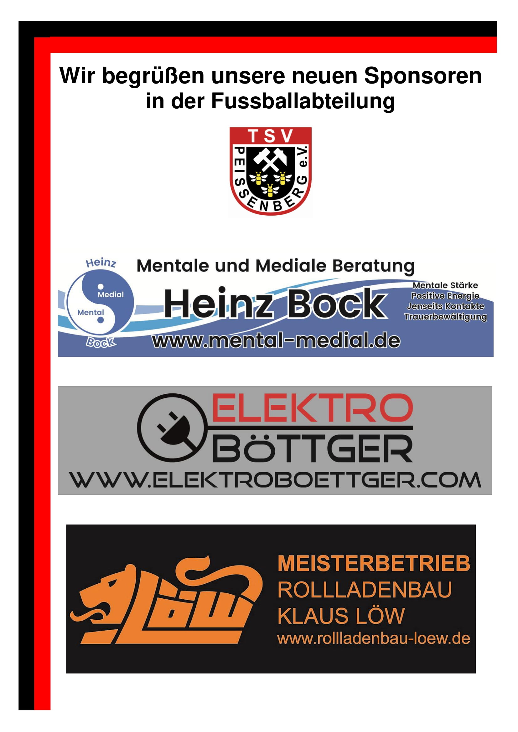 Neue Sponsoren TSV Peißenberg Fußball